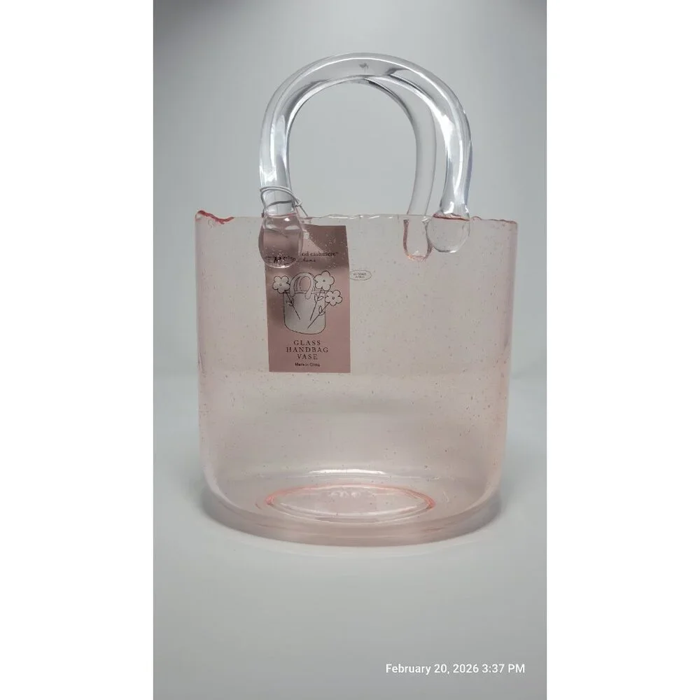 Cupcakes and Cashmere Pink Glass Handbag Purse Vase New - Picture 2 of 3